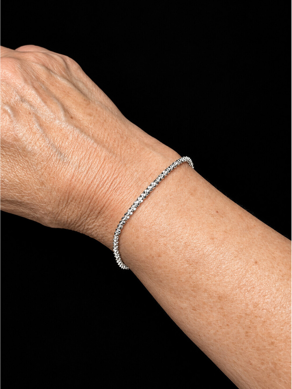 Italian 925 Sterling Silver Diamond-Cut Popcorn Chain Bracelet 8” Lobster Clasp